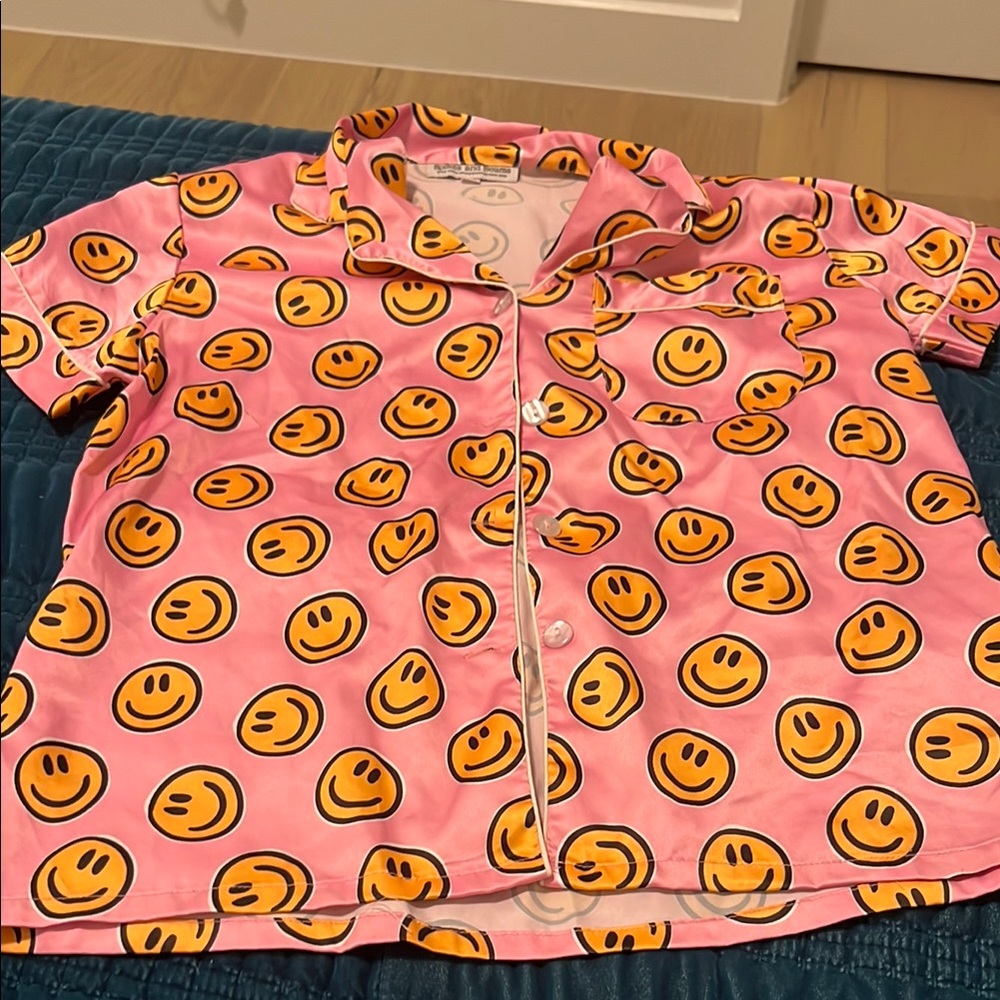 Smiley Face Pink Kids Pajama Top